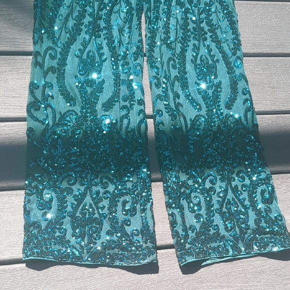 Lulu's Sparkling Teal Halter Jumpsuit - Picture 5 of 6